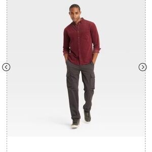 Ribbed Knit Shirt men's SALSA RED Warm Soft Button down Collared, SM